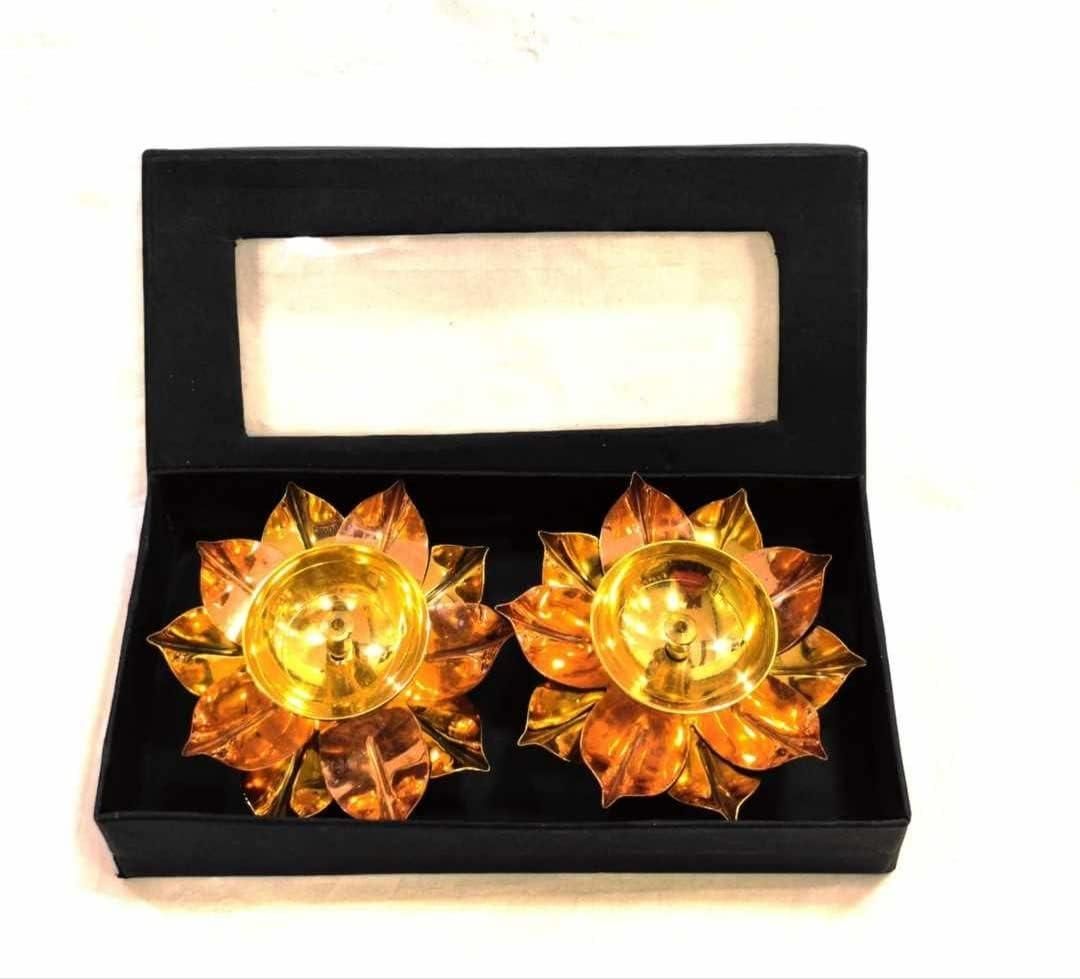 Craft India Set of 2 Floral Shape Metal Diya